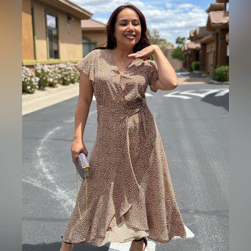 Red Ruffled Wrap Midi Dress‎ Size S/M